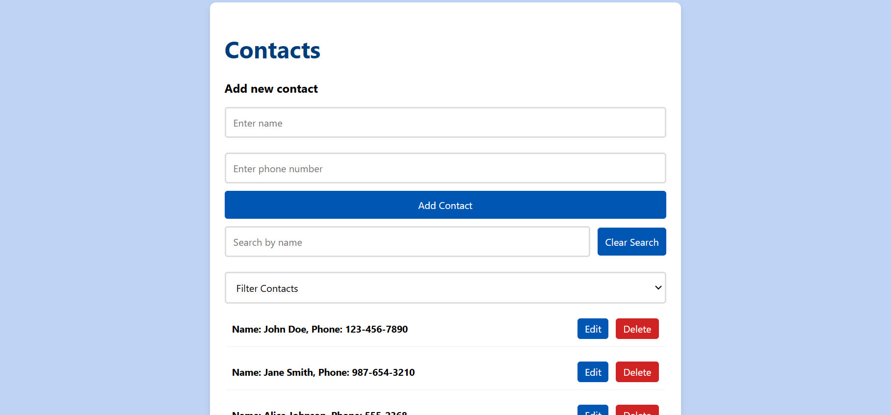 Contacts Manager Project